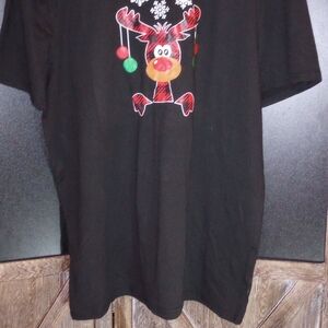 Black T-Shirt with Festive Reindeer Design